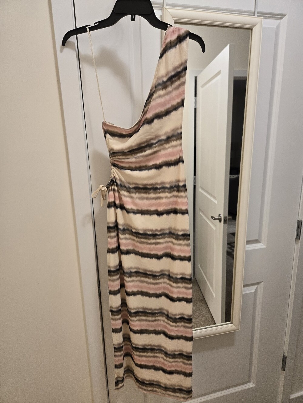 Hansel&Gretel One shoulder mesh Midi Dress, Size M, Soft Pink, Blue, Gray Print - Picture 1 of 8